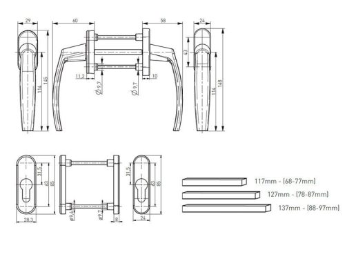 átmenő kilincs - fehér