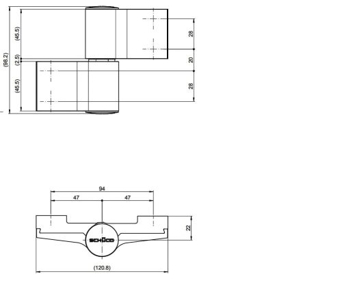 SCHÜCO 94 x 22/2 - ajtózsanér (pánt)