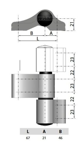 WALA WX R 67 mm./2 - ajtózsanér (pánt) - ezüst
