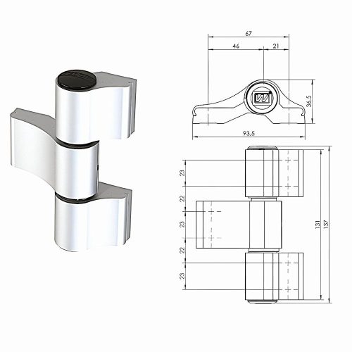 WALA WX R 67 mm./3 ajtózsanér (pánt) - ezüst