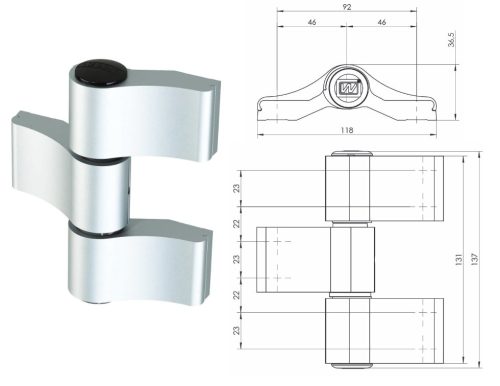 WALA WX R 92/3 - szimmetrikus zsanér (pánt) - ezüst